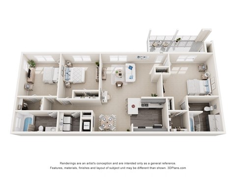 Floor plan for 3 beds, 2 baths, 1461 sqft